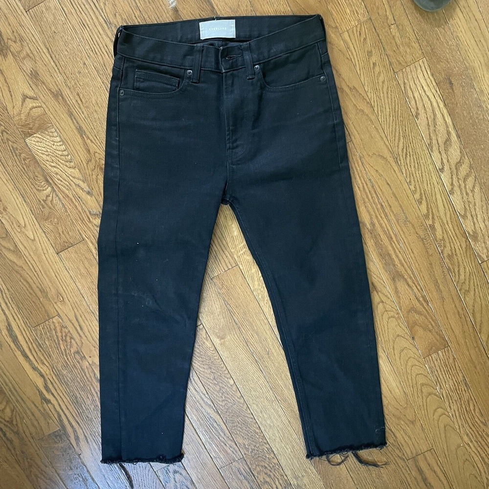 Everlane Bien Hoa Black Cropped Jeans Sz 24 Raw Frayed Hem Essential Preppy Pant